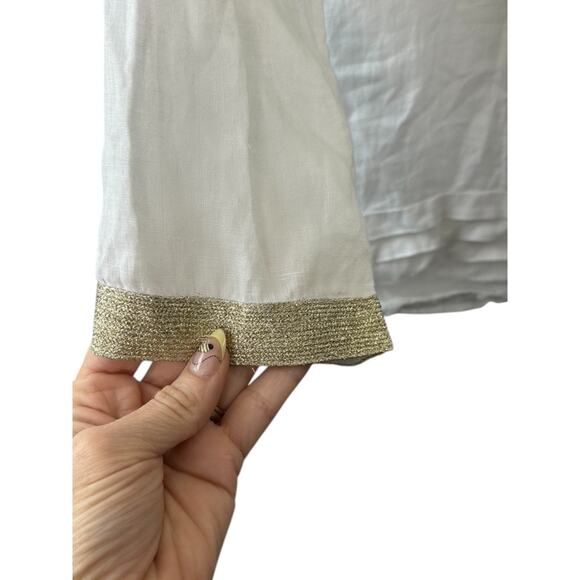 Vineyard Vines White & Gold Pleated Linen Tunic Women's Size Large - Picture 4 of 7